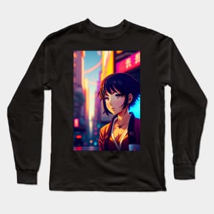 Cute Japanese girl anime,Vintage 90's anime style. Long Sleeve T-Shirt